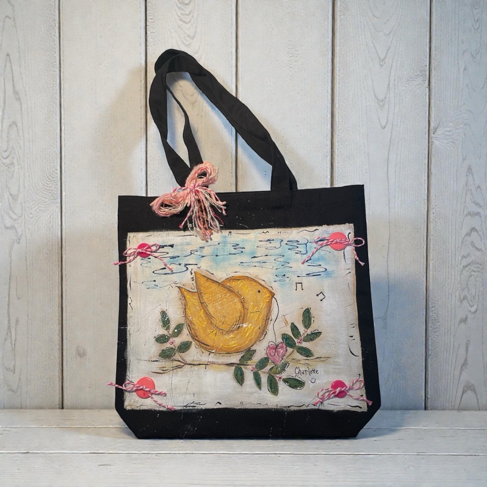 Black Canvas Tote Bag handpainted by me for you.